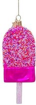 Glazen kerst decoratie roze ijsje met disco dip H14cm
