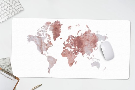 Bureau onderlegger 80x40 cm - Muismat Wereldkaart - Marmer print - Koper - Bureaulegger xl - Desk mat beschermer - Computer muismatten