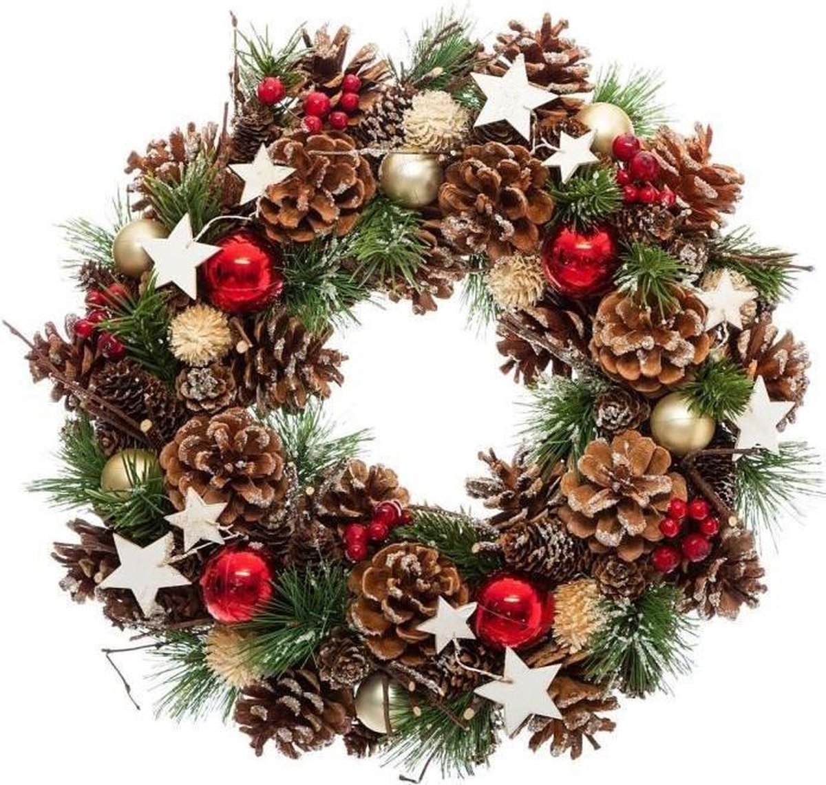 Feeric Christmas Kerstkrans/deurkrans - met kerstversiering - D35 x 8 cm - dennenappels – foto 4