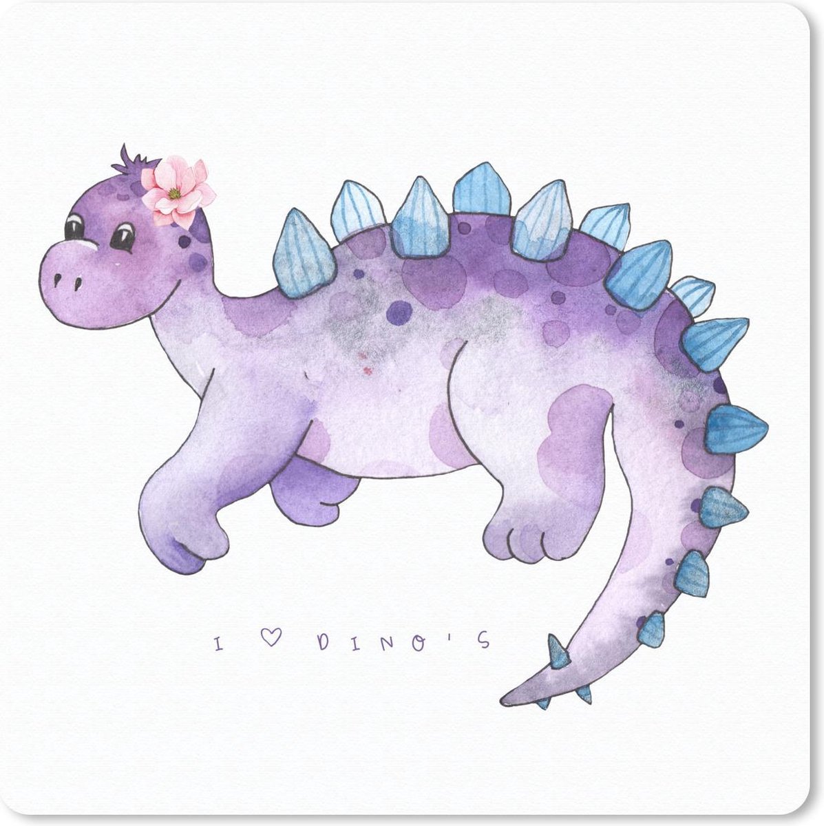 Muismat 30x30 cm - Mousepad Dinosaurus - Kinderkamer - Paars - Meisjes - Kinderen - Roze - Muismatten