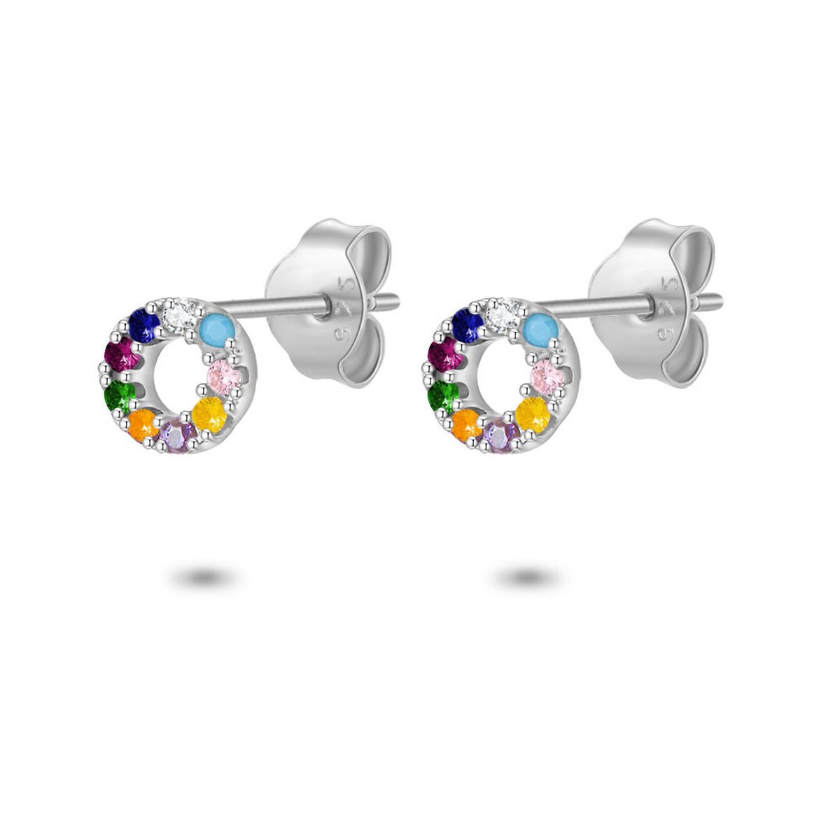 Twice As Nice Oorbellen in zilver, cirkel 4 mm, multi zirkonia