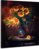 Schilderij -Stilleven Zonnebloemen, 80x100cm. Wanddecoratie