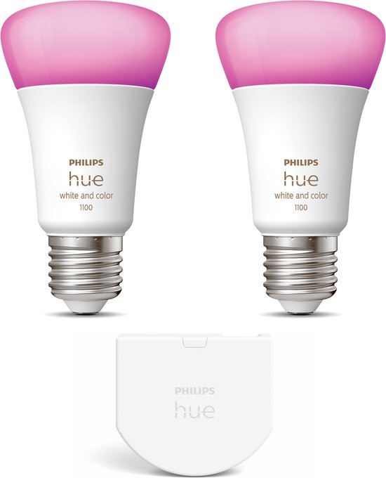 Philips Hue E27 White and Color Ambiance Uitbreidingspakket - 2 Hue Lampen en Wall Switch - - Werkt met Alexa en Google Home