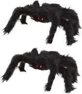 Halloween - 2x Horror griezel spinnen zwart 20 x 28 cm - Grote harige nep spin 2 stuks - Halloween decoratie/accessoire