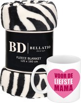 Cadeau moeder set - Fleece plaid/deken zebra print met Liefste Mama mok - Mama ontspanning cadeau kerst, moederdag, verjaardag