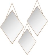 Atmosphera - Set van 3x spiegels/wandspiegels ruit metaal goud met ketting - Woondecoratie/accessoires