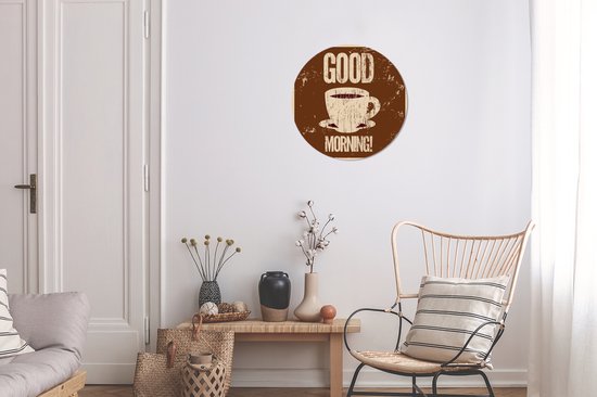 Good Morning Coffee Illustration Vintage Brown Wall Circle Wallpaper Sticker - ⌀ 30 cm - Peinture ronde - Cercle de papier peint - Cercle mural - Cercle vivant - Autocollant et découpe ronde