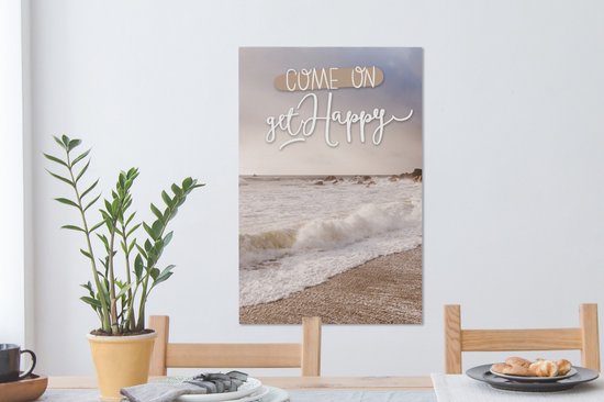 Peintures sur toile - 'Come on get happy' et un fond avec la mer - 60x90 cm - Décoration murale
