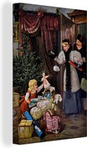 Canvas Schilderij Retro Kerst Portret - Kerstmis - 60x90 cm - Wanddecoratie