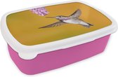 Broodtrommel Roze - Lunchbox - Brooddoos - Kolibrie - Bloem - Geel - 18x12x6 cm - Kinderen - Meisje