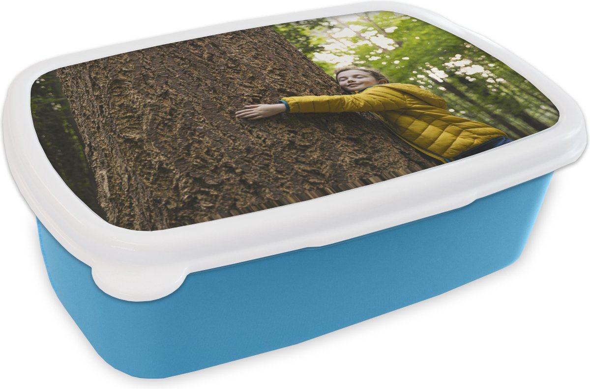 Broodtrommel Blauw - Lunchbox - Brooddoos - Kind - Boom - Bos - 18x12x6 cm - Kinderen - Jongen