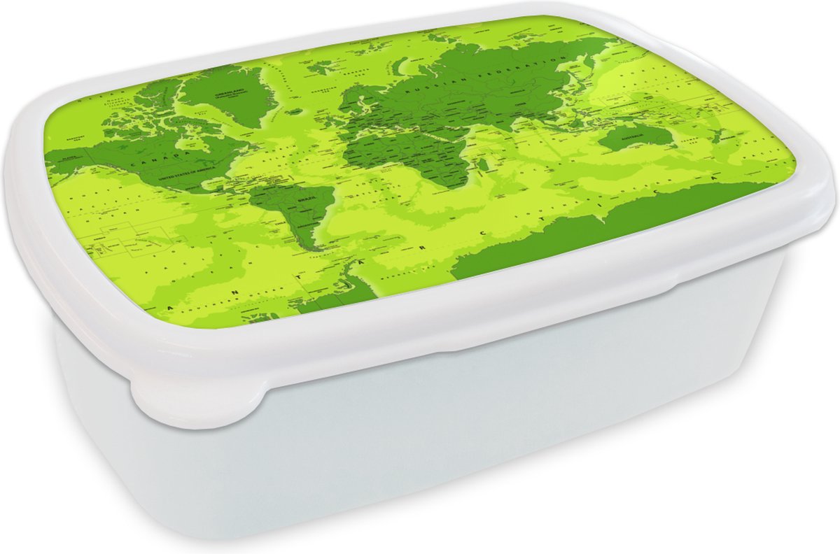 Broodtrommel Wit - Lunchbox - Brooddoos - Wereldkaart - Stoer - Paars - 18x12x6 cm - Volwassenen