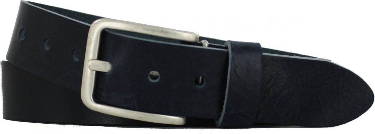 Leren Riem Heren/Dames | 4cm breed | Riemmaat: 85cm (totale lengte: 100cm) | 100% echt leer | Kleur: navy | Nikkelvrije gesp