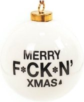Kerstbal 'Merry F*ck*n Christmas' - Wit/Goud - Kerstbal met Tekst - 7cm