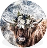 Cercle mural - Plastique - Scottish Highlander - Lumière - Fleurs - Fumée - ⌀ 140 cm