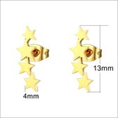 Aramat jewels ® - Zweerknopjes 4 sterren oorbellen 13mm chirurgisch staal goudkleurig