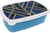 Broodtrommel Blauw - Lunchbox - Brooddoos - Goud - Blauw - Patroon - 18x12x6 cm - Kinderen - Jongen