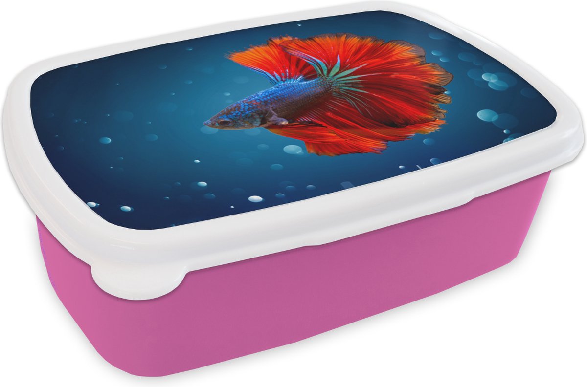 Broodtrommel Roze - Lunchbox - Brooddoos - Vis - Water - Rood - 18x12x6 cm - Kinderen - Meisje