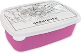 Broodtrommel Roze - Lunchbox - Brooddoos - Stadskaart - Groningen - Nederland - 18x12x6 cm - Kinderen - Meisje