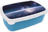 Broodtrommel Blauw - Lunchbox - Brooddoos - Ruimte - Aarde - Licht - 18x12x6 cm - Kinderen - Jongen