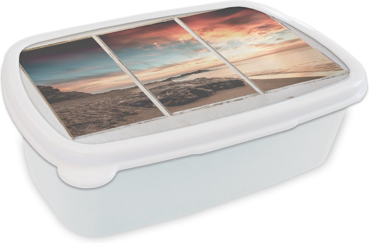 Broodtrommel Wit - Lunchbox - Brooddoos - Doorkijk - Strand - Zee - 18x12x6 cm - Volwassenen
