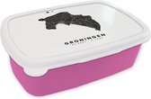 Broodtrommel Roze - Lunchbox - Brooddoos - Groningen - Nederland - Plattegrond - 18x12x6 cm - Kinderen - Meisje