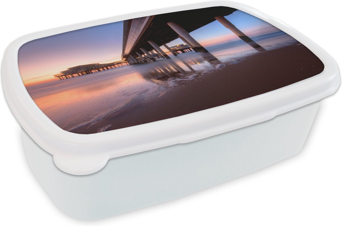 Broodtrommel Wit - Lunchbox - Brooddoos - Zee - Brug - Nederland - 18x12x6 cm - Volwassenen