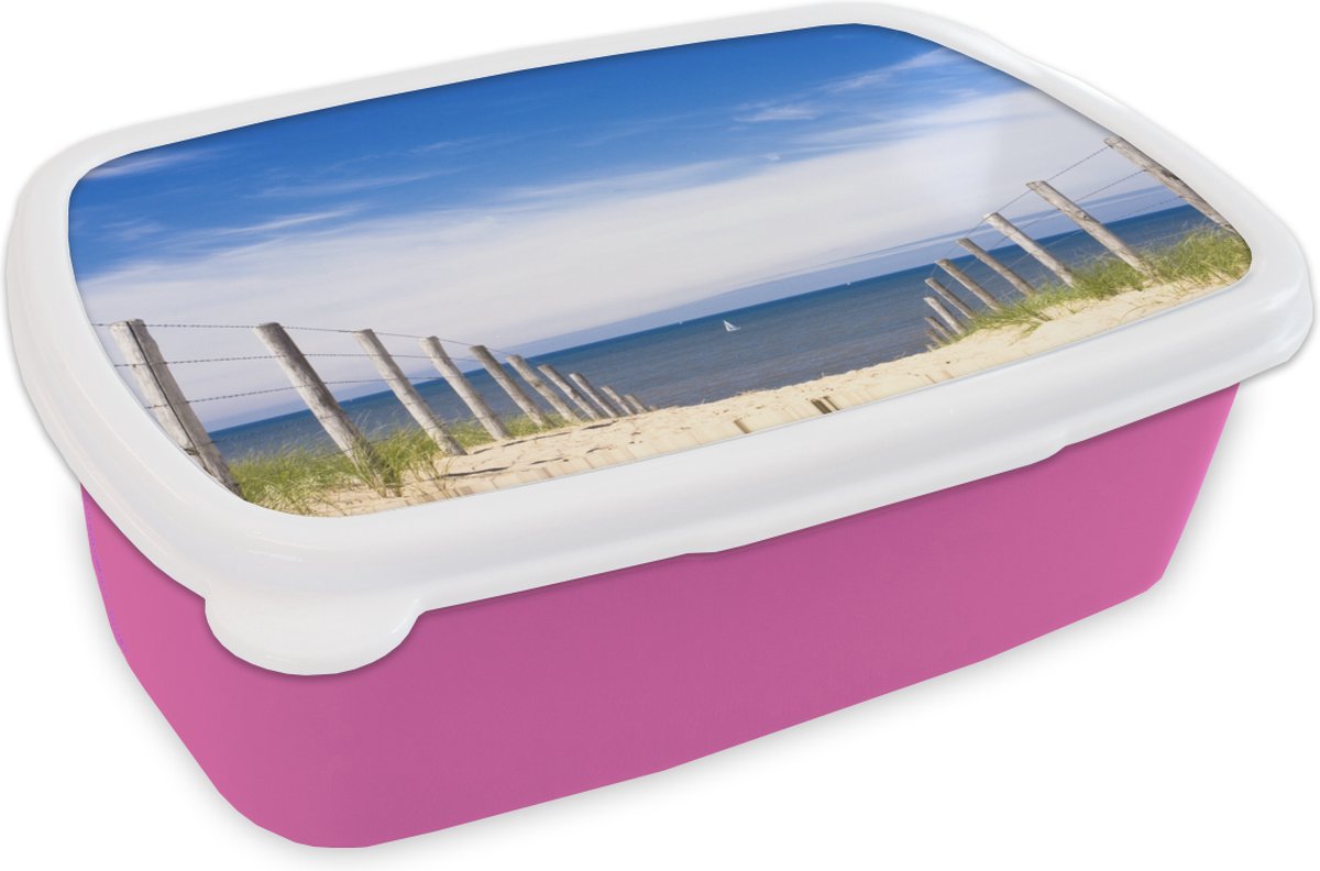 Broodtrommel Roze - Lunchbox - Brooddoos - Zee - Lucht - Blauw - 18x12x6 cm - Kinderen - Meisje