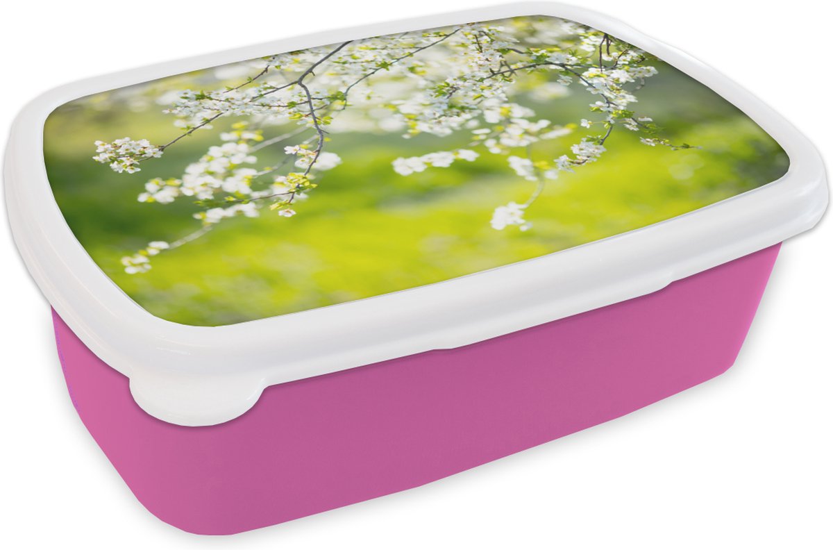 Broodtrommel Roze - Lunchbox - Brooddoos - Bloesem - Lente - Wit - 18x12x6 cm - Kinderen - Meisje