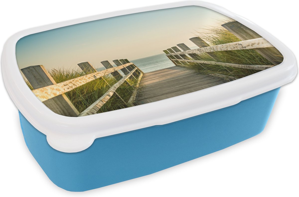 Broodtrommel Blauw - Lunchbox - Brooddoos - Hek - Pad - Zee - 18x12x6 cm - Kinderen - Jongen