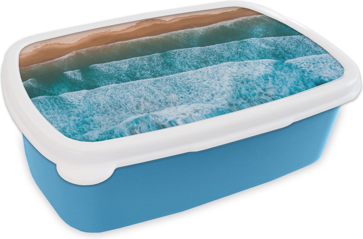 Broodtrommel Blauw - Lunchbox - Brooddoos - Zee - Golf - Patroon - 18x12x6 cm - Kinderen - Jongen