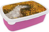 Broodtrommel Roze - Lunchbox Paard - Bladeren - Herfst - Brooddoos 18x12x6 cm - Brood lunch box - Broodtrommels voor kinderen en volwassenen