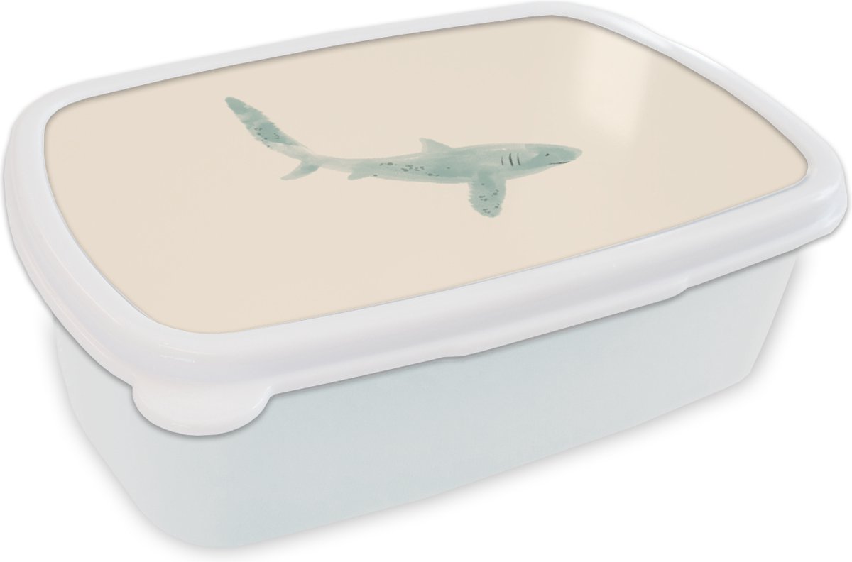 Broodtrommel Wit - Lunchbox - Brooddoos - Vis - Zee - Grijs - Aquarel - 18x12x6 cm - Volwassenen
