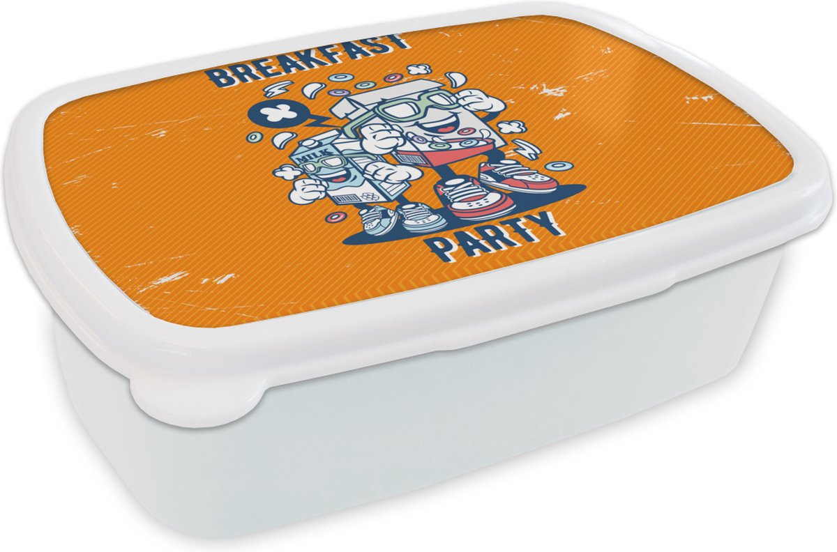 Broodtrommel Wit - Lunchbox - Brooddoos - Vintage - Melk - Cornflakes - 18x12x6 cm - Volwassenen
