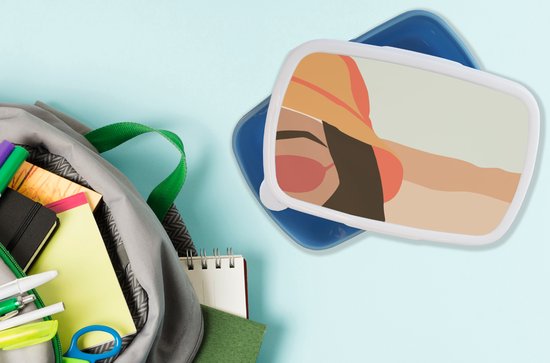 Lunchbox Blauw - Lunchbox - Breadbox - Femme - Lunettes de soleil - Plage - Pastel - 18x12x6 cm - Enfants - Garçon