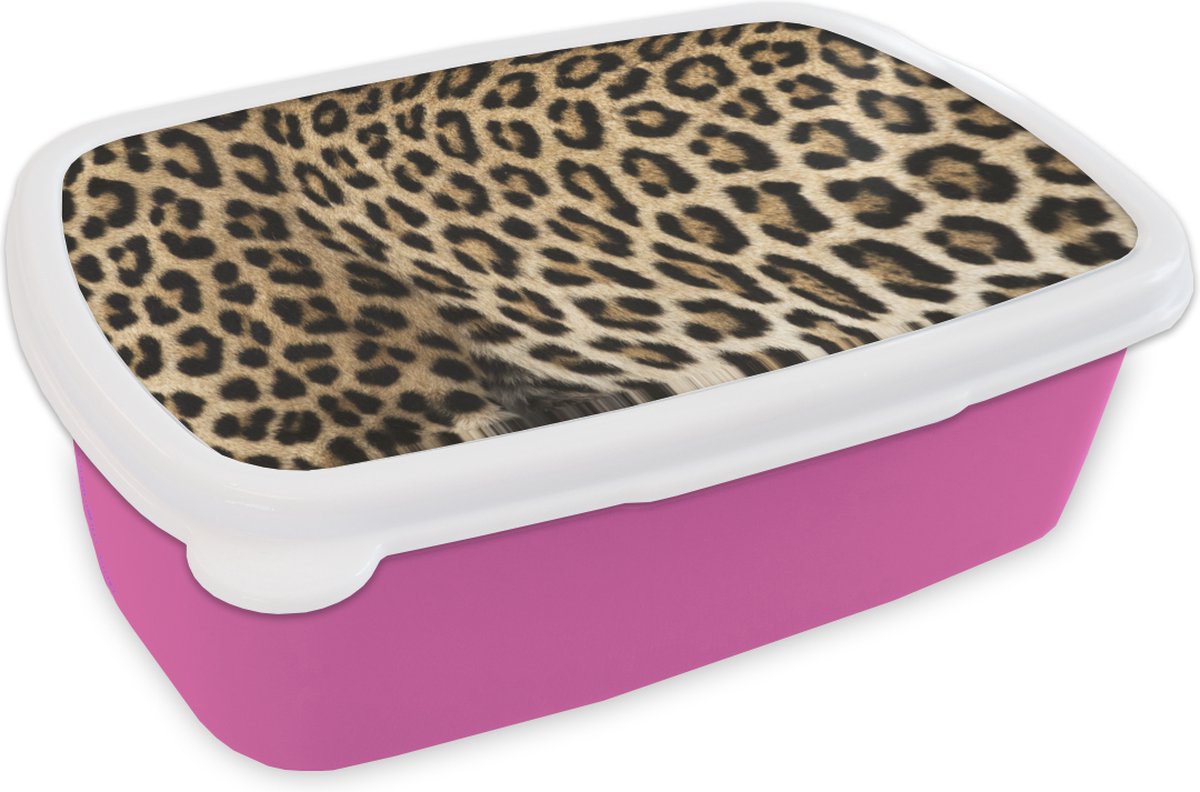 Broodtrommel Roze - Lunchbox - Brooddoos - Pantervacht - 18x12x6 cm - Kinderen - Meisje