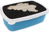 Broodtrommel Blauw - Lunchbox - Brooddoos - Kaart Europa - België - Hout - 18x12x6 cm - Kinderen - Jongen