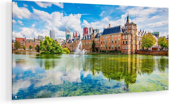 Artaza Glasschilderij - Binnenhof met het Hofvijver in Den Haag - Plexiglas Schilderij - Foto op Glas