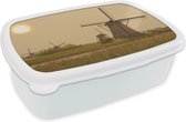 Broodtrommel Wit - Lunchbox - Brooddoos - Molen - Zon - Nederland - 18x12x6 cm - Volwassenen