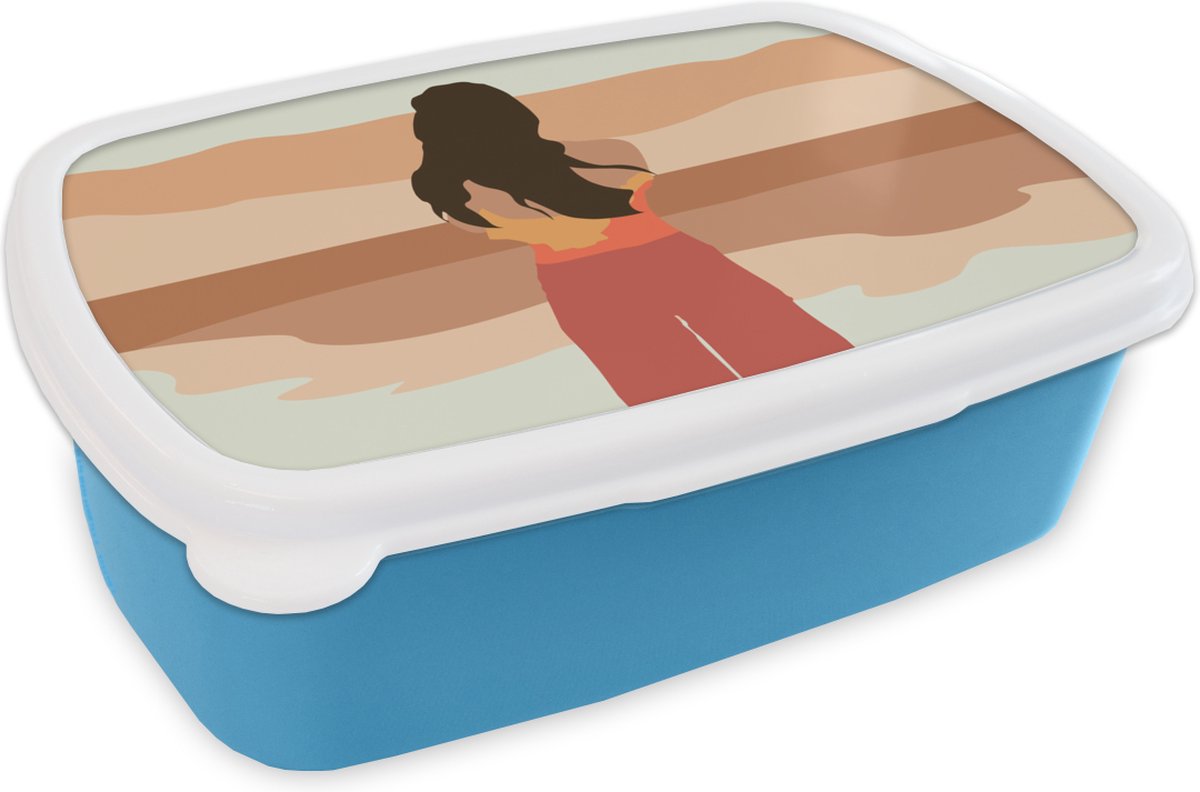 Broodtrommel Blauw - Lunchbox - Brooddoos - Vrouw - Kleding - Strand - Zomer - 18x12x6 cm - Kinderen - Jongen