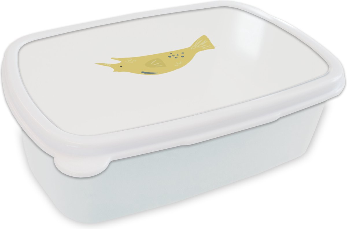 Broodtrommel Wit - Lunchbox - Brooddoos - Vis - Zee - Geel - Waterverf - 18x12x6 cm - Volwassenen