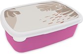 Broodtrommel Roze - Lunchbox - Brooddoos - Zomer - Blad - Wit - 18x12x6 cm - Kinderen - Meisje