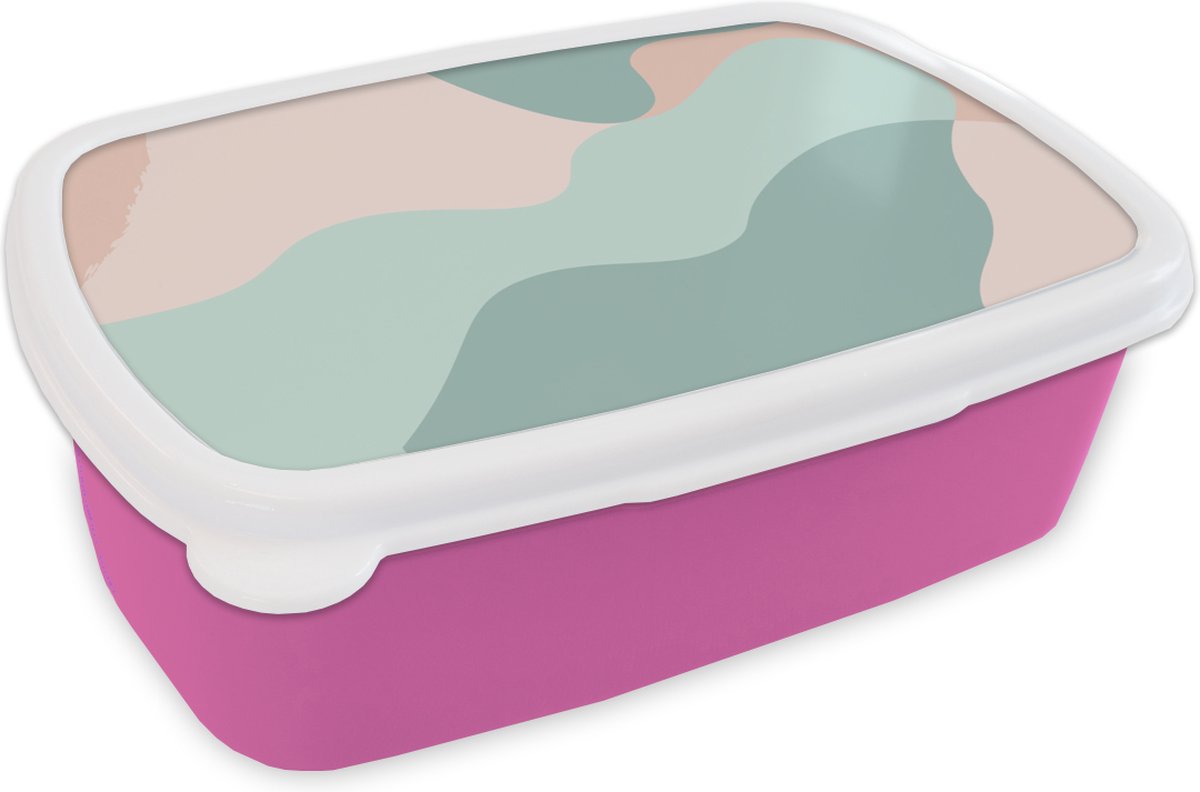 Broodtrommel Roze - Lunchbox - Brooddoos - Zomer - Vormen - Abstract - 18x12x6 cm - Kinderen - Meisje