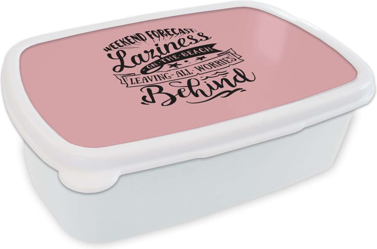 Broodtrommel Wit - Lunchbox - Brooddoos - Zomer - Quote - Roze - 18x12x6 cm - Volwassenen