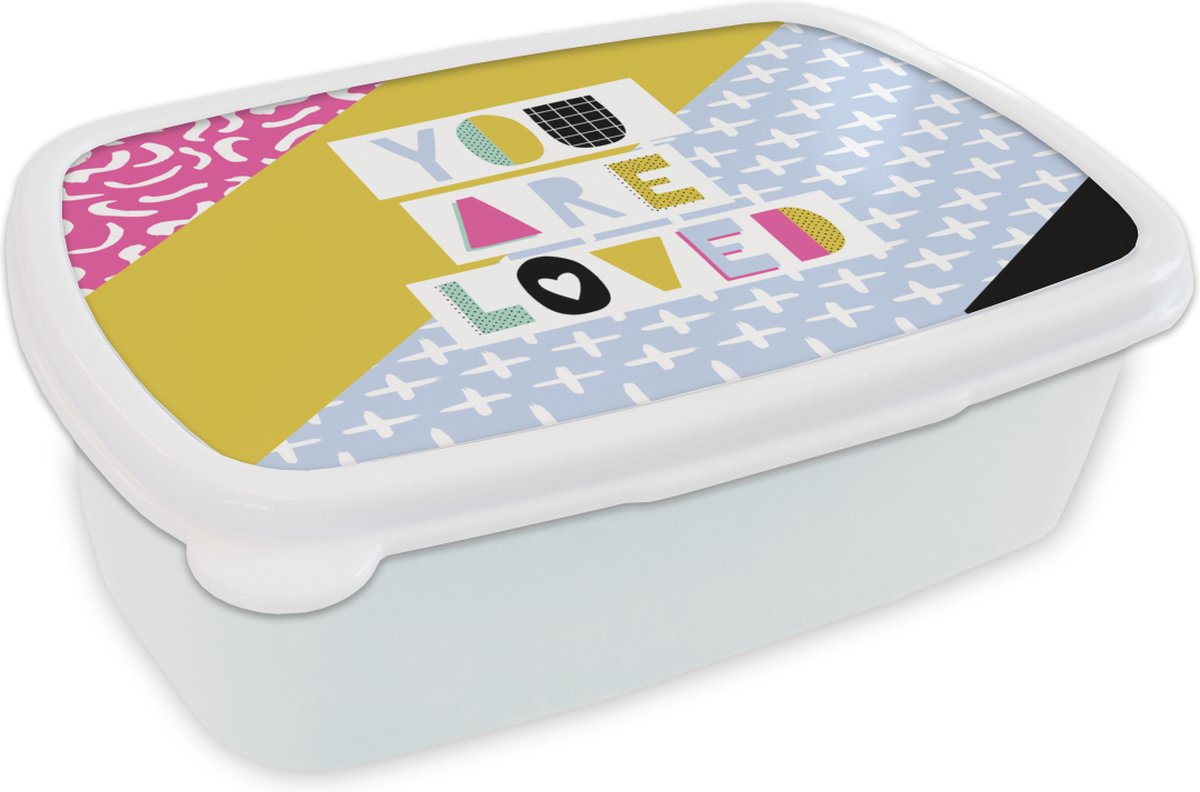 Broodtrommel Wit - Lunchbox - Brooddoos - Quote - Liefde - Patronen - 18x12x6 cm - Volwassenen