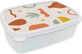 Broodtrommel Wit - Lunchbox Zomer - Roze - Vaas - Brooddoos 18x12x6 cm - Brood lunch box - Broodtrommels voor kinderen en volwassenen