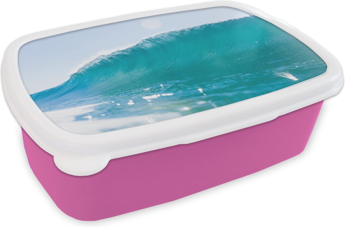 Broodtrommel Roze - Lunchbox - Brooddoos - Golf - Zee - Zomer - 18x12x6 cm - Kinderen - Meisje