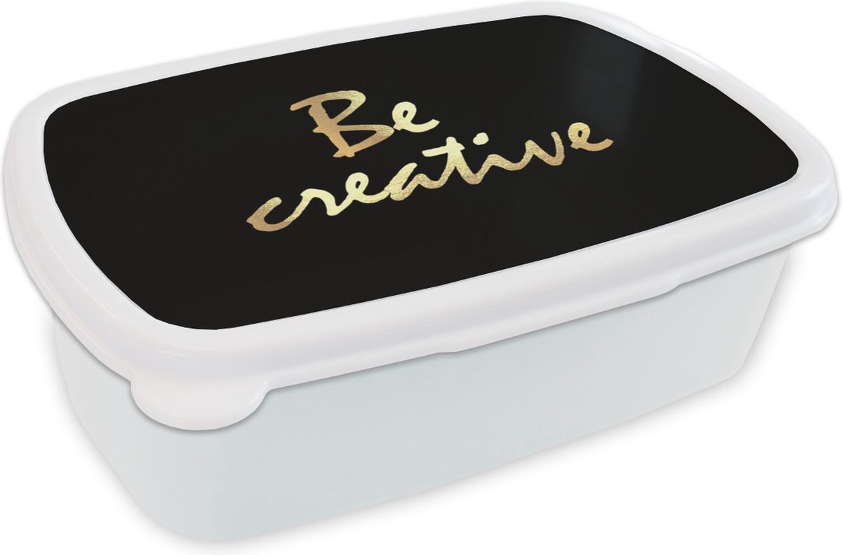 Broodtrommel Wit - Lunchbox - Brooddoos - Quotes - Creatief - Goud - 18x12x6 cm - Volwassenen
