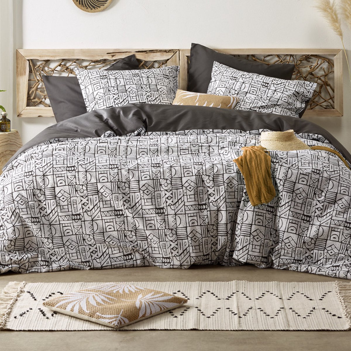 De Witte Lietaer Dekbedovertrek Cuzco Stone Grey - Lits Jumeaux - 240 x 220 cm - Katoen Perkal Multi
