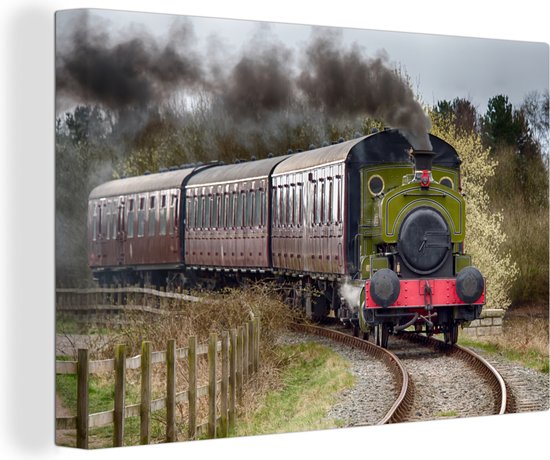 Canvas Schilderij Vooraanzicht van een stoomlocomotief - 60x40 cm - Wanddecoratie